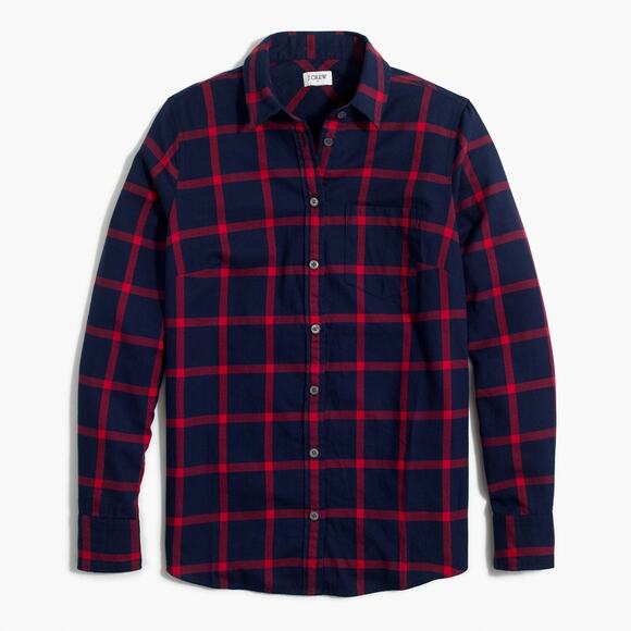 J. Crew Womens Plaid Flannel Button Down Top Shirt Size Small Navy Blue Red - Picture 1 of 9